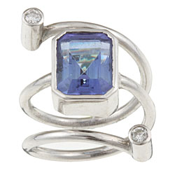 18k White Gold Faux Sapphire and 1/6ct TDW Diamond Ring (Size 7)