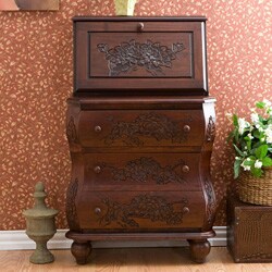 Hand-carved Walnut-finish Secretary Desk