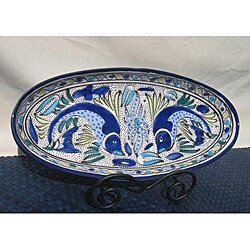 Set of 2 Aqua Fish 16-inch Large Oval Platters (Tunisia)