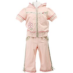 Kids Headquarters Girl's 2-piece Short-sleeve Hoodie and Pant Set
