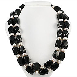 Maddy Emerson Couture Onyx and Pearl Necklace (10 mm)