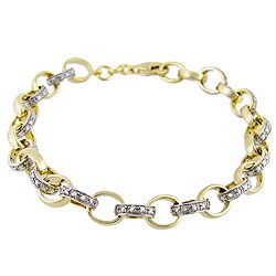 18k Gold over Sterling Silver Diamond Rolo Link Bracelet