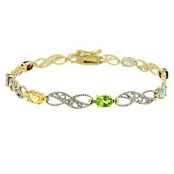 18k Gold over Silver Multi-gemstone and Diamond Accent Bracelet