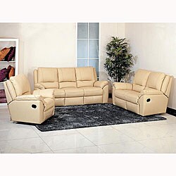 Destiny Cream Leather Reclining Sofa, Loveseat, and Chair