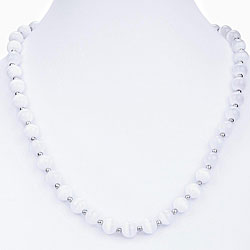 Silver/ White Tiger's Eye Bead Necklace (Thailand)