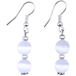 Silver/ White Cat's Eye Bead Earrings (Thailand)