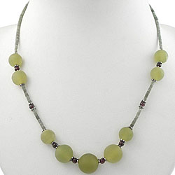 Handmade Serpentine, Agate and Silver Bead Necklace (Thailand)