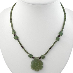 Silver Serpentine and Red Agate Flower Necklace (Thailand)