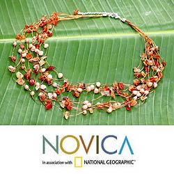 Silverplated 'Warm Shower' Pearl/ Carnelian Necklace (Thailand)