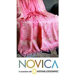 'Royal Rose' Wool Throw Blanket (India)