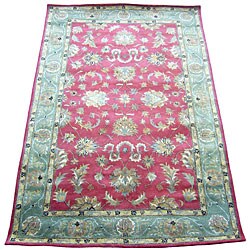 Indian Red/ Green Wool Rug (5'3 x 8'2)