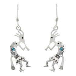 Sterling Silver Created Turquoise Kokopelli Earrings