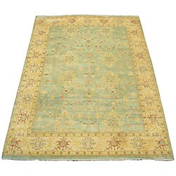 Indo Oushak Vegetable-dyed Green/ Ivory Rug (10'2 x 14')