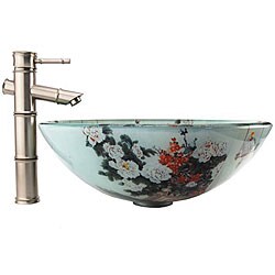 Bamboo Brushed Nickel Faucet and Vessel Sink Combo