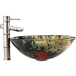 Bamboo Brushed Nickel Faucet and Vessel Sink Combo