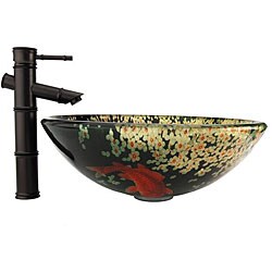 Bamboo Bronze Faucet and Vessel Sink Combo
