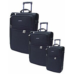 J World Wheeled Three-piece Black Luggage Set
