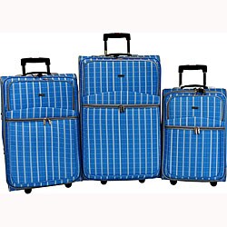 J World Wheeled Three-piece Blue Plaid Luggage Set