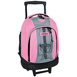 J World Pink Rolling Backpack with Lightning Wheels