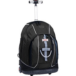 J World Black/ Blue Rolling Backpack with Lightning Wheels