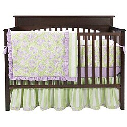 Bacati Flower Basket Lilac/ Green 4-piece Crib Bedding Set