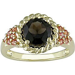 10k Gold Smokey Topaz and Orange Sapphire Ring