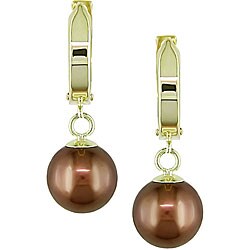 10k Yellow Gold Brown Tahitian Pearl Earrings (8-9 mm)