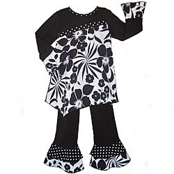 AnnLoren Boutique Girl's Black and White Floral Outfit
