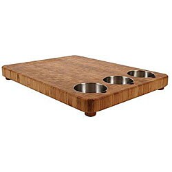 Large Bamboo Prep Board with 3 Stainless Steel Bowls