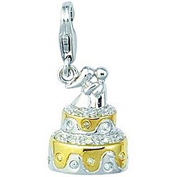 14k Gold 1/10ct TDW Diamond Wedding Cake Charm
