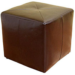 Brown Bonded Leather Cube Ottoman
