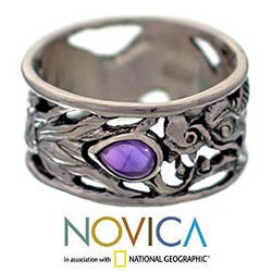 Sterling Silver 'Dragon Guardian' Amethyst Ring (Indonesia)
