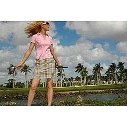 Golftini Women's Pink and Brown Plaid Skort
