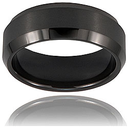 Men's Tungsten Black-plated Beveled-edge Band (8mm)
