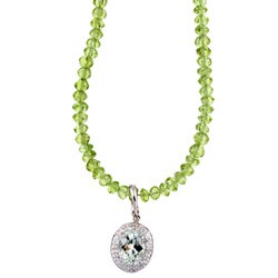 14k White Gold Green Amethyst and Peridot Bead Necklace