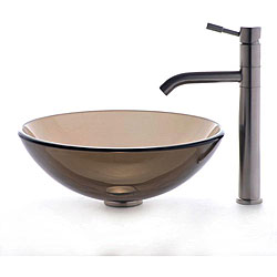Kraus Brown Glass Sink with Aldo Stainless Steel Faucet
