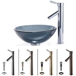 Kraus 14-inch Black Clear Glass Sink and Sheven Bathroom Faucet