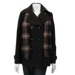 London Fog Women's Seamed Peacoat with Scarf