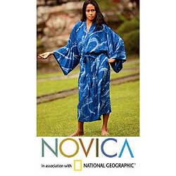 Women's 'Sea of Sapphire' Batik Robe (Indonesia)