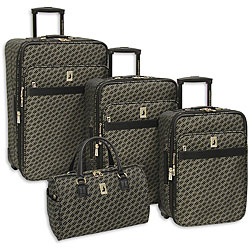 London Fog Signature Black/ Taupe 4-piece Luggage Set   