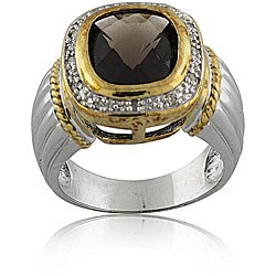Silver and 18k Gold Smokey Quartz/ 1/10ct TDW Diamond Ring