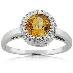 Sterling Silver Citrine and 1/10ct TDW Diamond Ring