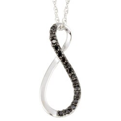10k White Gold Black Diamond Swirl Necklace