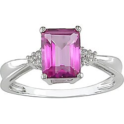 10k White Gold Pink Topaz and Diamond Accent Ring