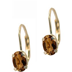 10k White Gold Smokey Quartz Leverback Earrings