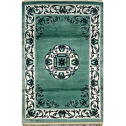 Hand-knotted Oriental Light Aqua Rug (4'2 x 6'3)