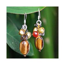 Tiger's Eye and Carnelian 'Warmth' Cluster Earrings (Thailand)