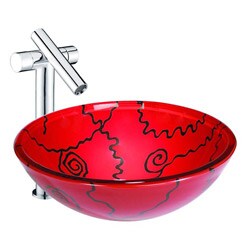 DreamLine Red Jigsaw Art Glass Vessel Sink and Faucet Combo
