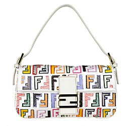 Fendi White/ Multicolor Embroidered Baguette Handbag