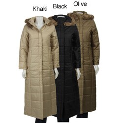 Infinito Women's Contemporary Square Quilted Faux Fur Hooded Coat
